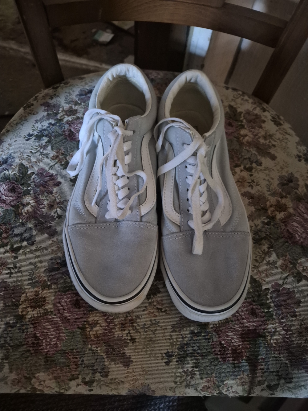 Vans Light Gray and White Old Skool Suede Sneakers